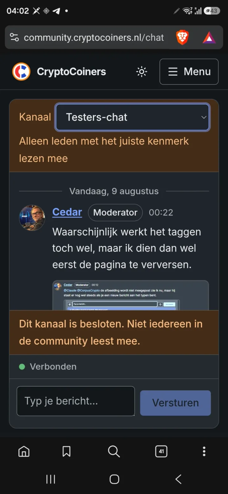 Screenshot van chat